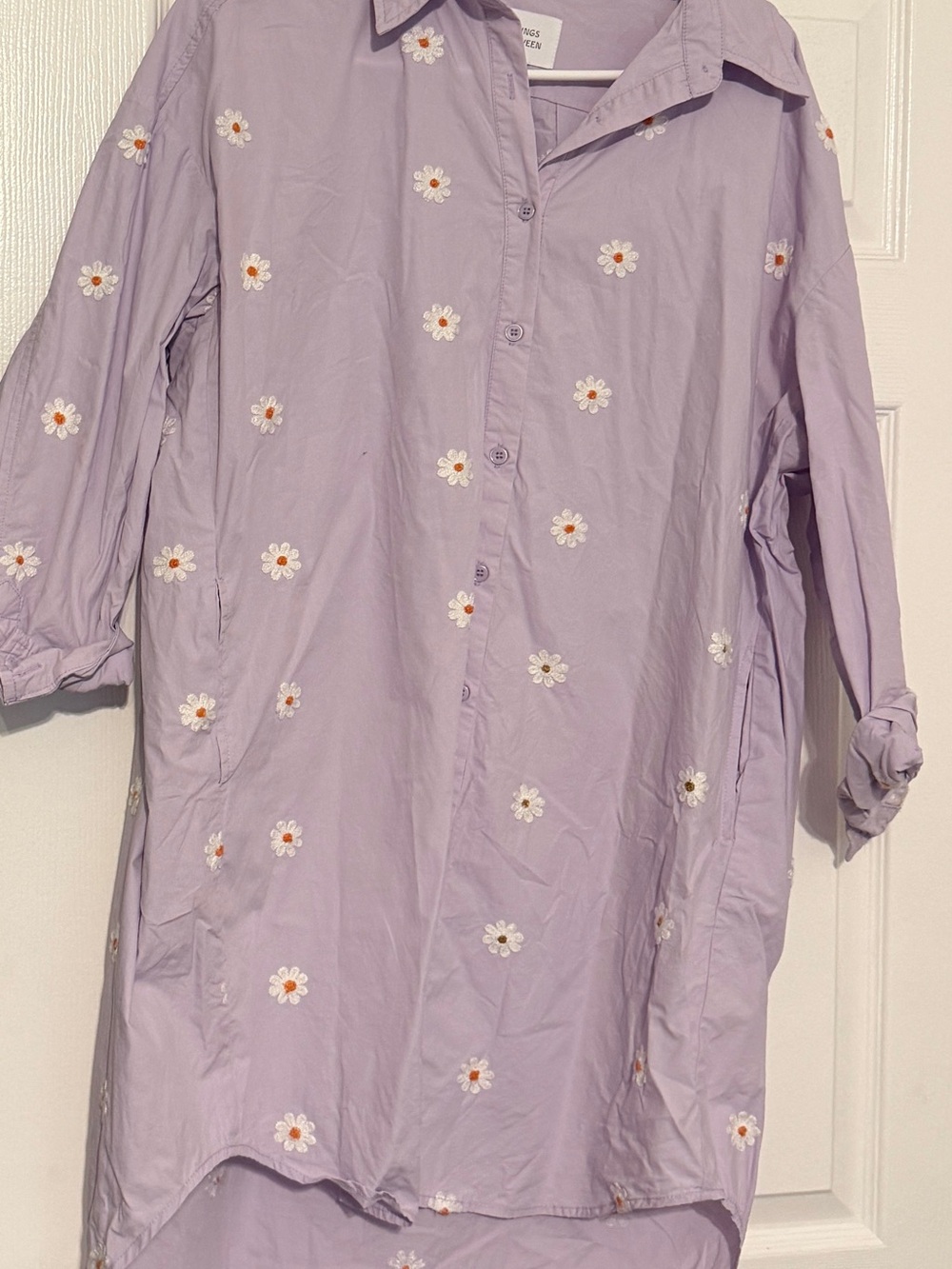 Oversized Lavender Daisy Embroidered Button-Up Tunic